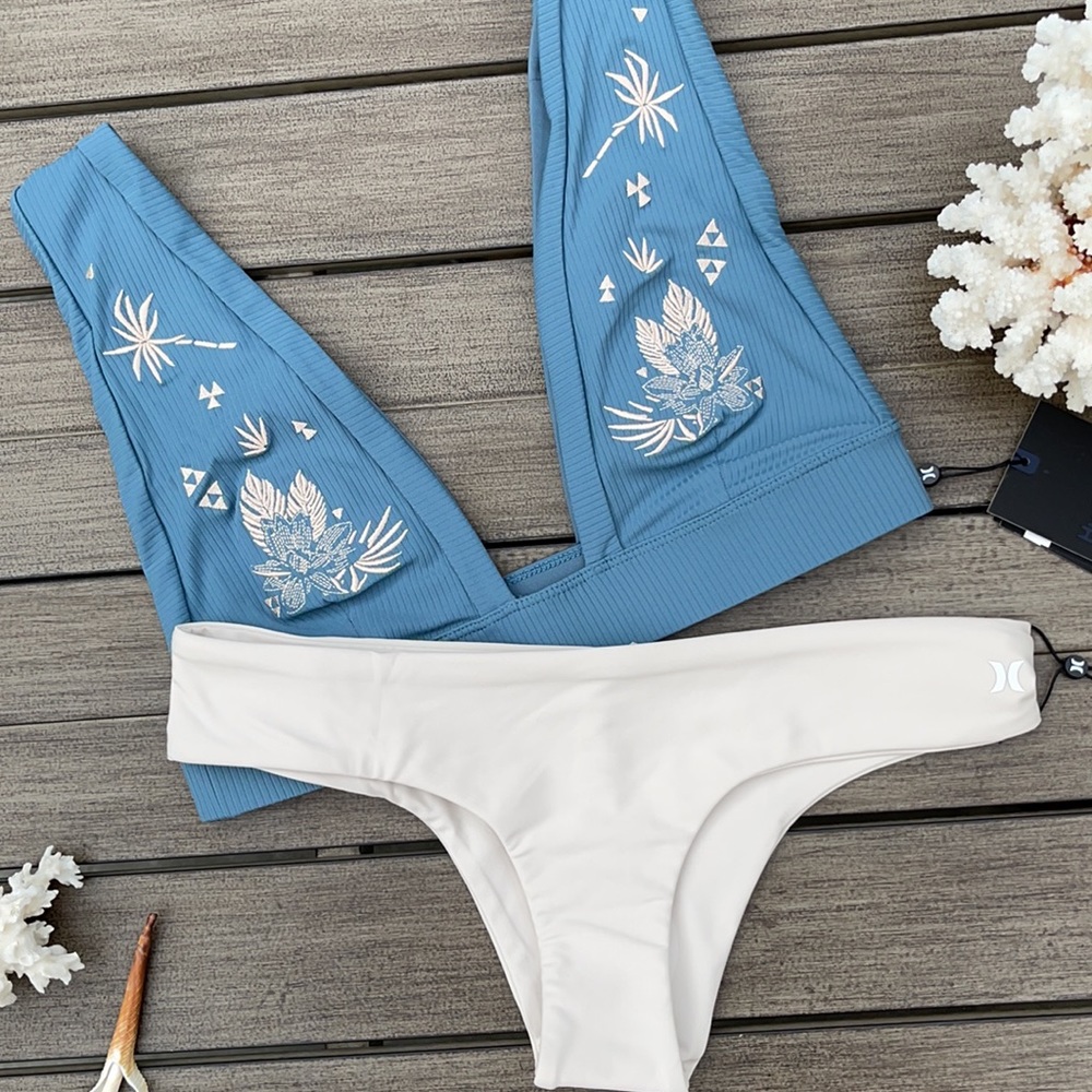 🌴🔆HURLEY- RIB EMBROIDERY SURF HIPSTER BIKINI - Picture 8 of 11